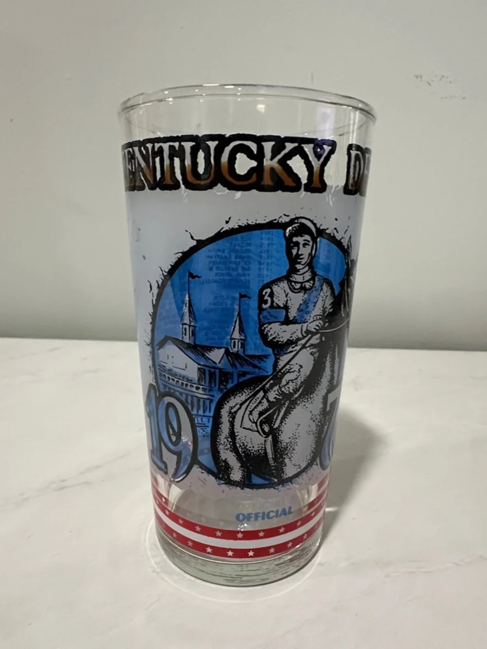Kentucky Derby Commemorative Drinking Glass - Blue & Red Design 1976